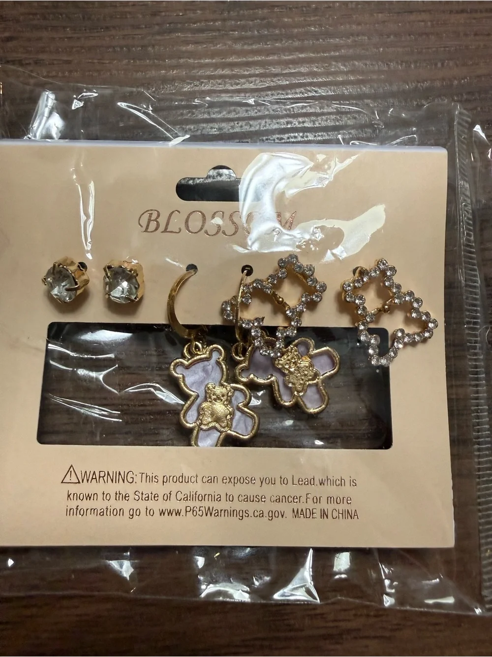 Fashion Gold-Tone 6 pr pierced Earring Sets teddy bears stars studs flowers new